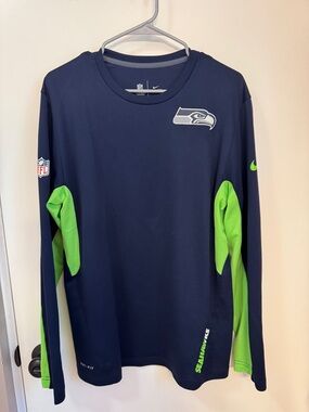 Nike Seahawks Long Sleeve Performance Top - Navy & Neon Green